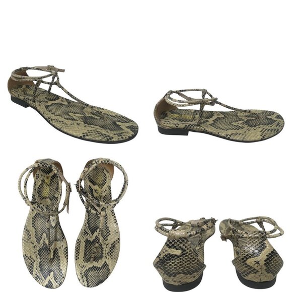 Paris Texas Jacky Python Printed Leather Thong Ankle Strap Flat Sandals Size 9.5 - Picture 12 of 13